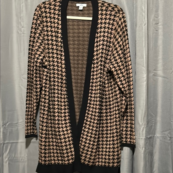 croft & barrow Sweaters - Black/Beige Houndstooth Open-Front Cardigan